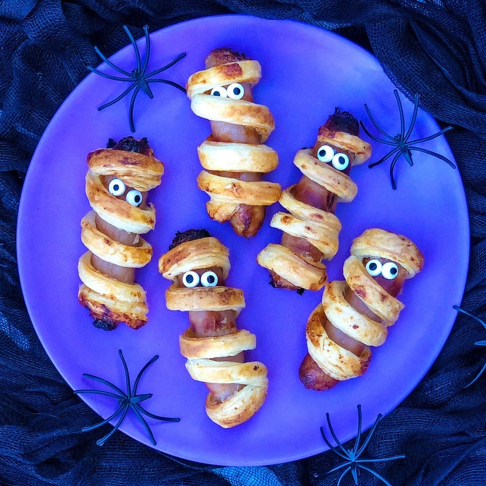 Spooky wrapped up mummy sausages for Halloween 
