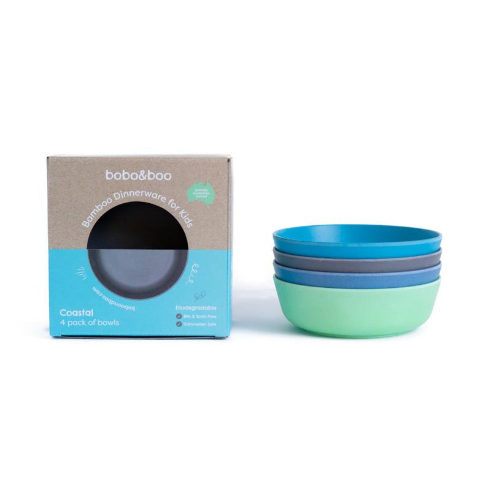 Bobo&Boo Bamboo Kids Snack Bowls, Set of 4 Bamboo Dishes, Non Toxic, Eco & Kids